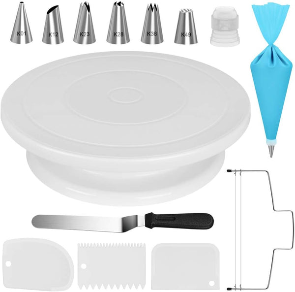 Kootek Cake Decorating Kit with Turntable Tips Spatula Smoother Piping Bag Leveler and Coupler Set