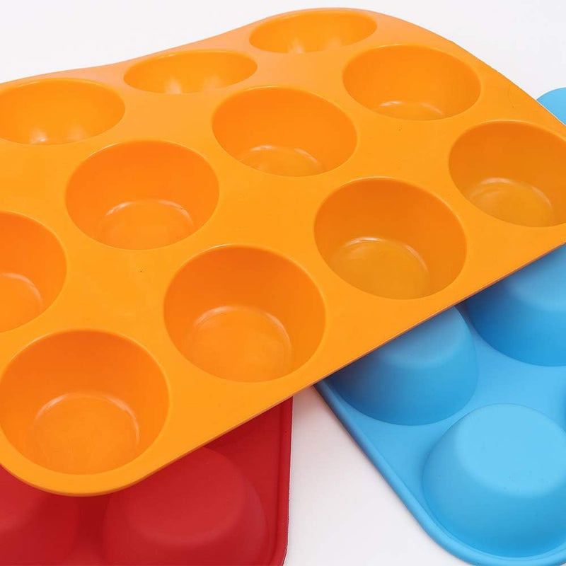 Cozihom Silicone Muffin Pan - 12 Cup Non-stick Silicone Baking Mold Set 3 Pieces