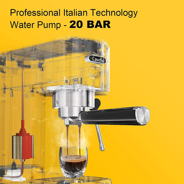 Espresso Machine 20 Bar, Professional Maker with Milk Frother Steam Wand, Compact Coffee 35oz Removable Water Tank for Cappuccino, Latte, Stainless Steel, Yellow