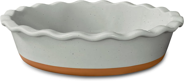 Modern Farmhouse Ceramic Pie Pan - Deep Fluted Dish for Baking - Vanilla White