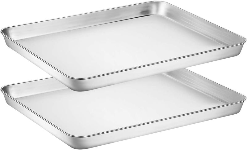 Wildone Baking Sheet Set of 2 - Stainless Steel 16x12x1 inch Non-Toxic Heavy Duty Mirror Finish Rust-Free Easy to Clean