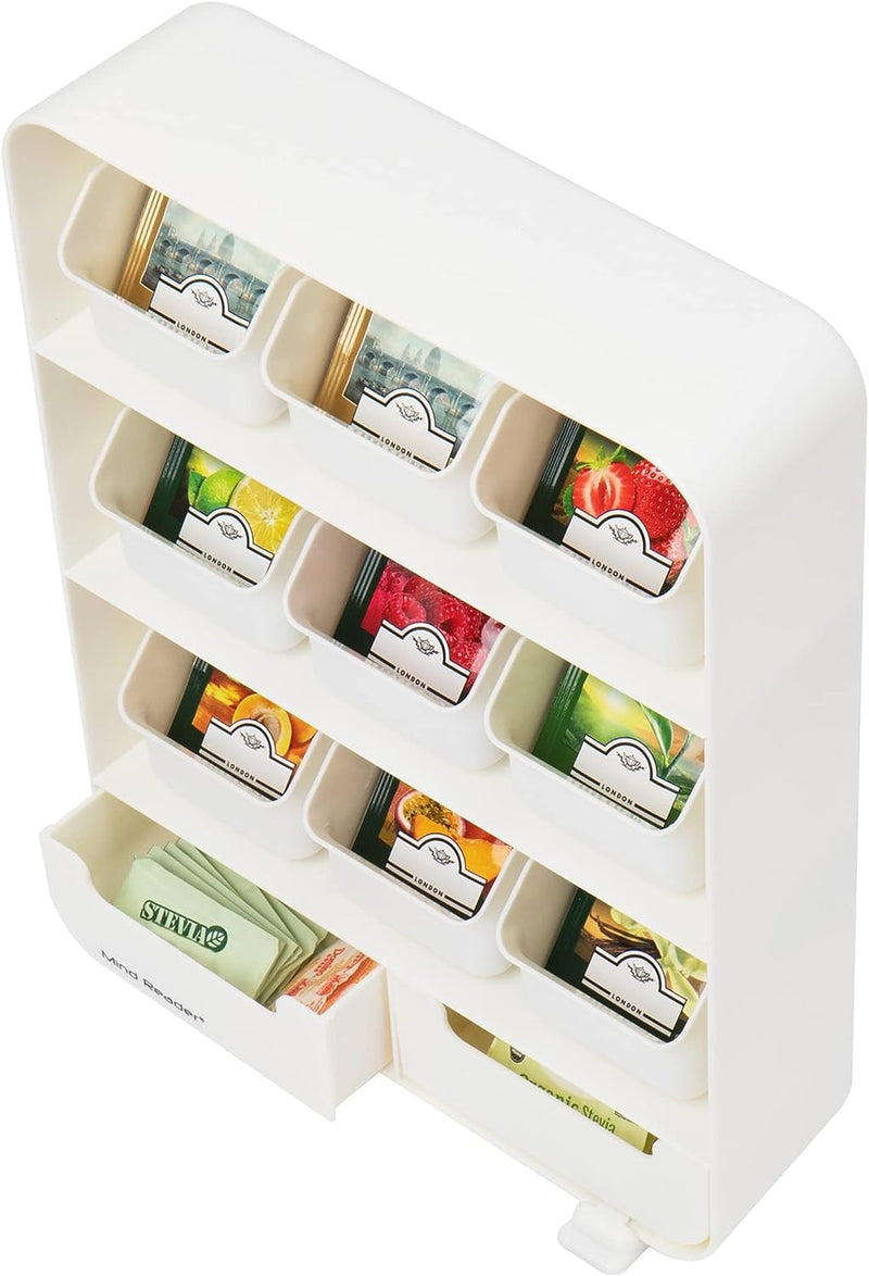 Mind Reader Anchor Collection, 11 Tea Bag Organizer Removable Drawers, 10.25" L x 3.25" W x 13.75" H, White