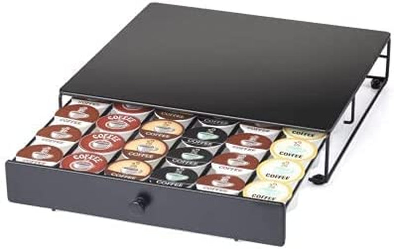 Nifty Coffee Pod Mini Drawer – Black Finish, Compatible with K-Cups, 24 Pod Pack Holder, Non-Rolling, Under Coffee Pot Storage, Sliding Drawer, Home Kitchen Counter Organizer