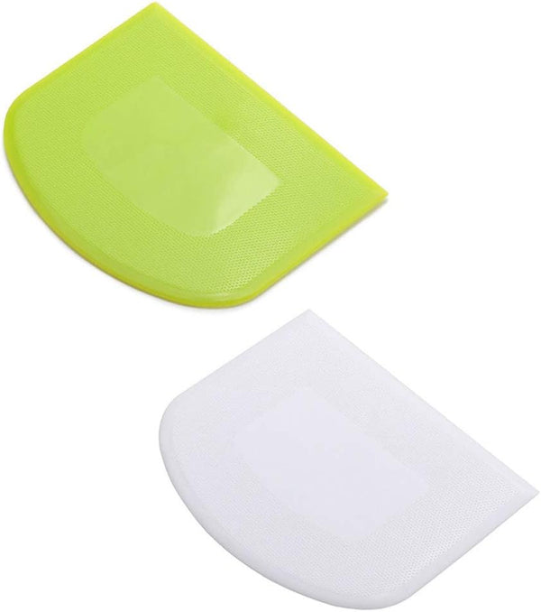 2-Piece Flexible Dough Scraper Set - Food-Safe Plastic Cutters for Bread Cake Fondant Icing - WhiteGreen