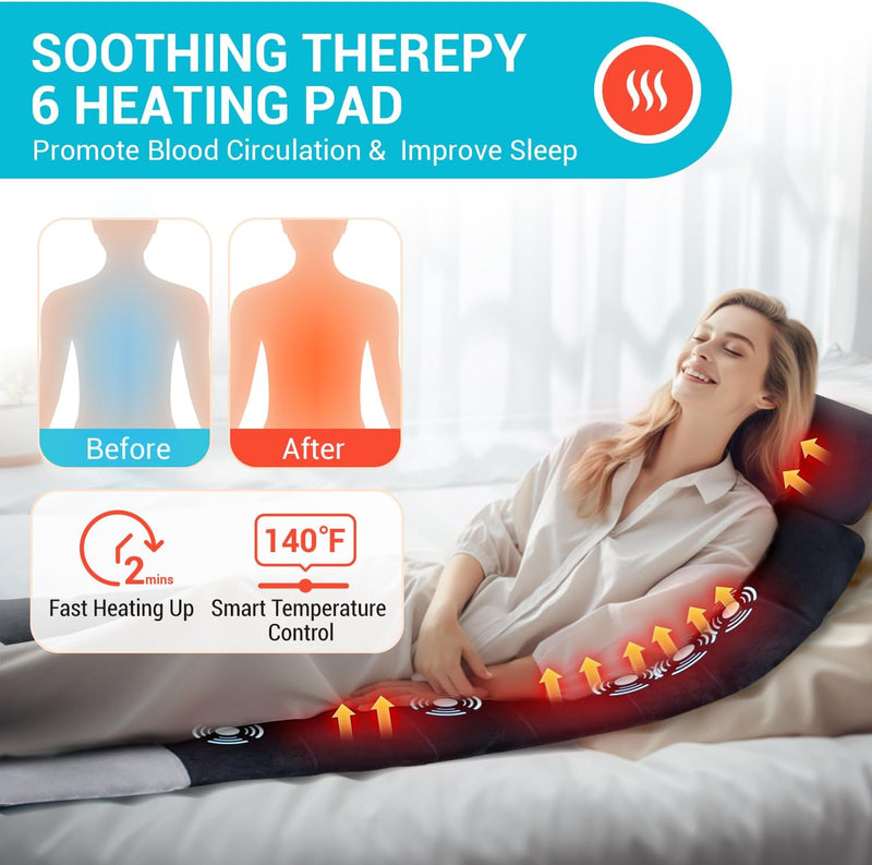 CARSHION Full Body Massage Mat with Heat Adjustable Pillows Vibration Back Heating Massager with 10 Vibrating Nodes & 6 Therapy Heating Pads for Neck Back Leg Muscle Pain Relaxation & Circulation