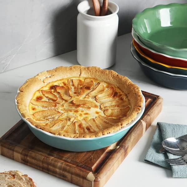 10 Round Ceramic Non-Stick Pie Pan for Baking - Green