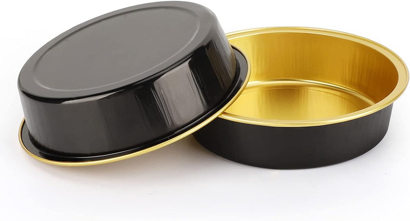 50-Pack Disposable 4 Mini Tart Pans with Lids in Golden Aluminum - Ideal for Baking Pies Tarts Quiches and Cakes