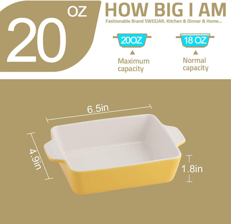 Ceramic Baking Dish with Double Handles 22oz - Small Rectangular Pan for Cooking Brownies and More