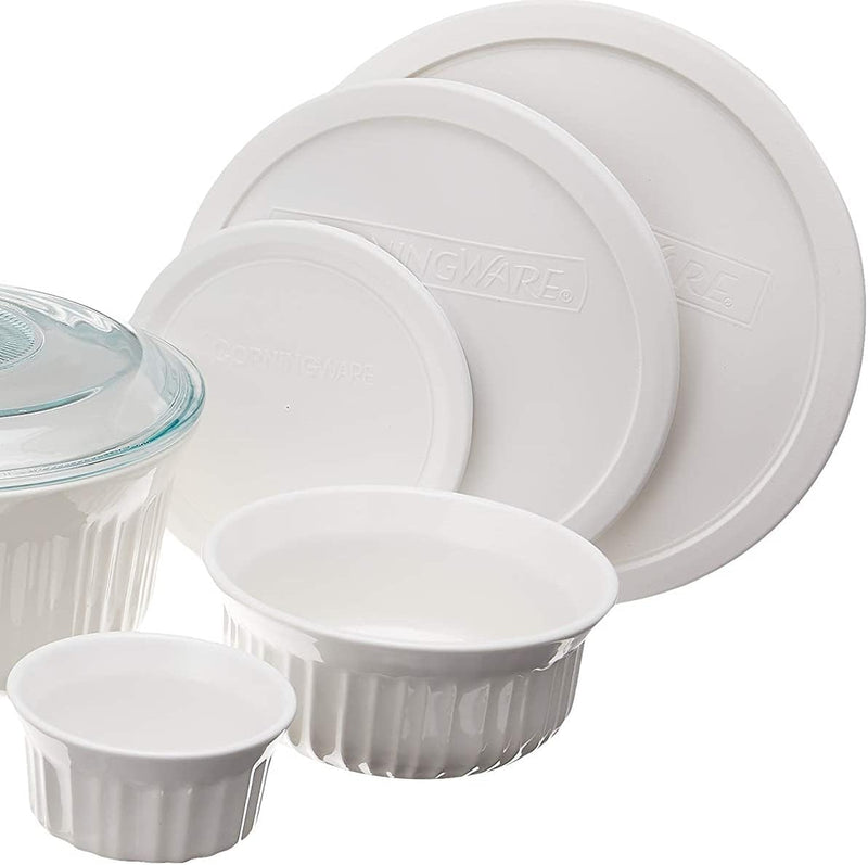 CorningWare French White 7-Pc Ceramic Bakeware Set with Lids Chip  Crack Resistant Stoneware Dish