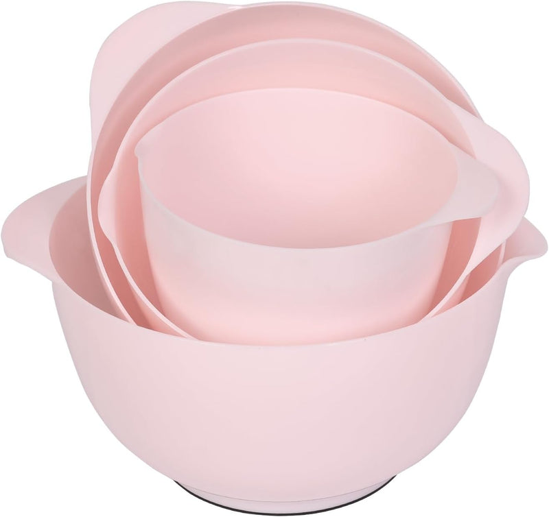 Plastic Mixing Bowl Set - 4 Piece Set with Pour Spouts - 17 25 35 45qt - Prepping Mixing Baking Cooking - 2023 Version - Pink