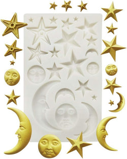 Silicone Fondant Mold for Cake Decorating - Moon Star Sun and Face Shapes