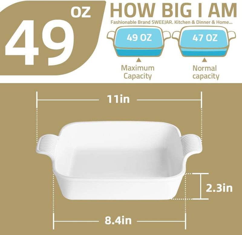 Ceramic Baking Dish with Double Handles 22oz - Small Rectangular Pan for Cooking Brownies and More