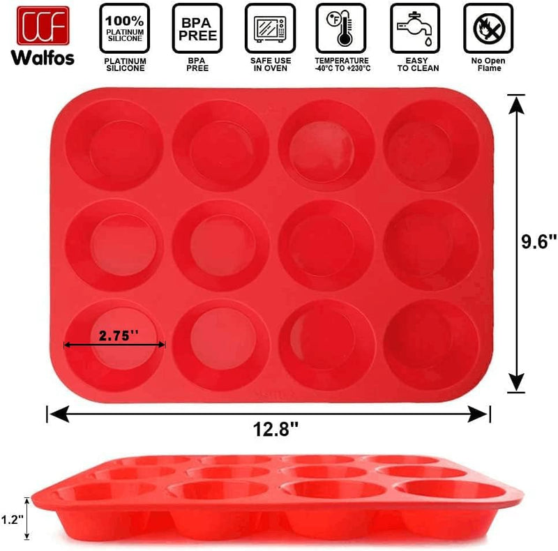 Walfos Silicone Cupcake Pan Set - 2-Piece Mini 24-Cup Muffin Baking Pan - BPA Free Dishwasher Safe - Non-Stick - Great for Muffin Cakes Fat Bombs