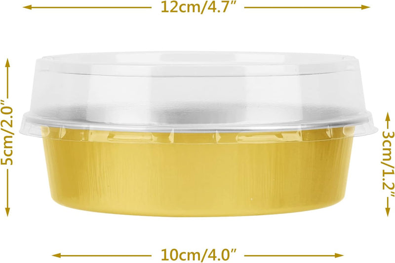 50-Pack Disposable 4 Mini Tart Pans with Lids in Golden Aluminum - Ideal for Baking Pies Tarts Quiches and Cakes