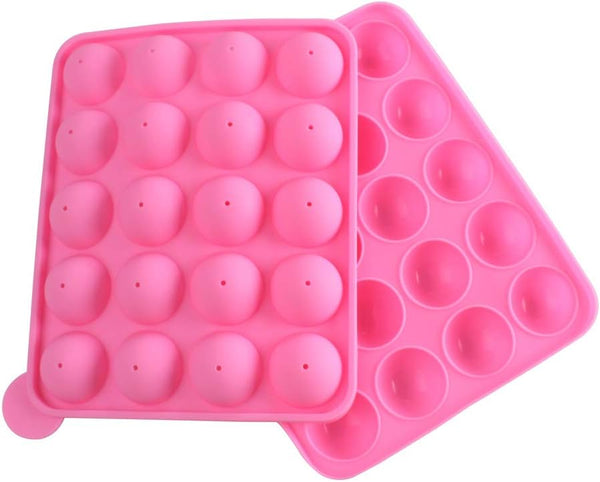 20-Cavity Silicone Cake Pop Mold with Sticks - Pink