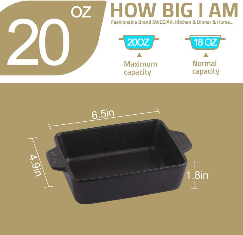 Ceramic Baking Dish with Double Handles 22oz - Small Rectangular Pan for Cooking Brownies and More