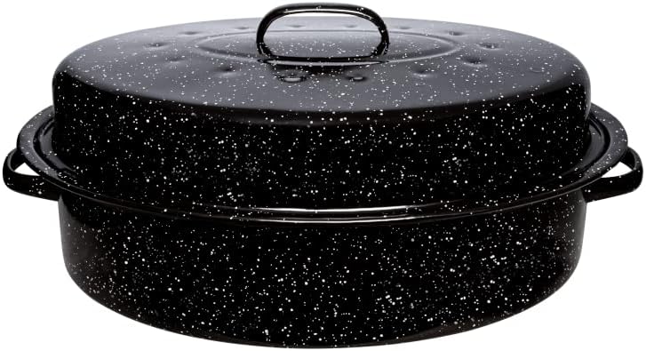 Millvado Roasting Pan with Lid - Extra Large Thanksgiving Turkey Roaster - 20 lb Capacity - Granite Enamel Steel Cookware