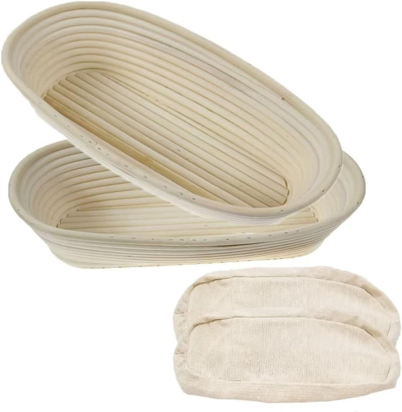 2-Pack Sourdough Banneton Bread Proofing Basket with Removable Liner for Home Baking