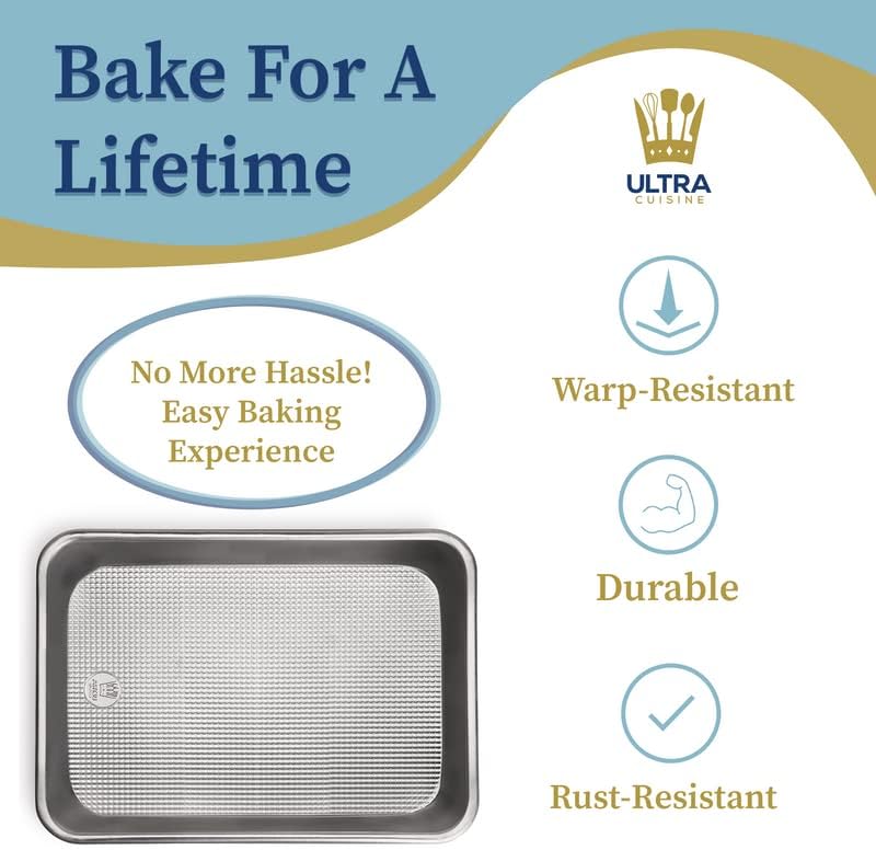 Professional Quarter Sheet Baking Pans - Set of 2 Aluminum Cookie Sheets - Rimmed 9x13-inch for Baking and Roasting