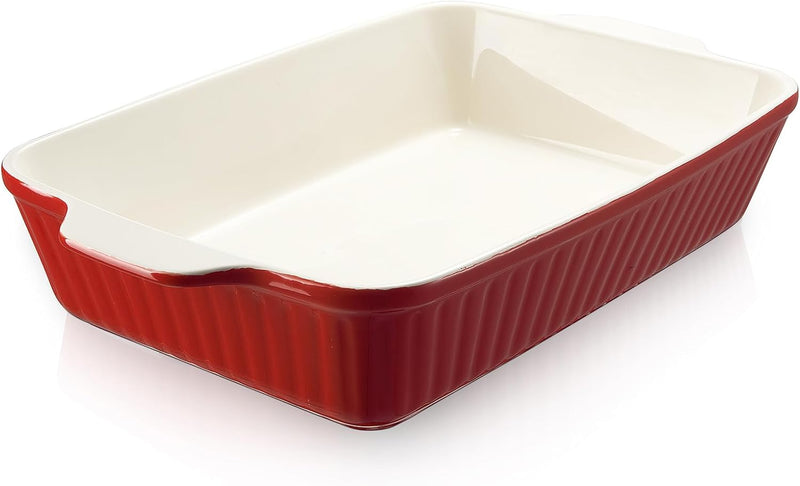 DOWAN 9x13 Ceramic Casserole Dish - 135 oz Deep Baking Pan with Handles Oven Safe White