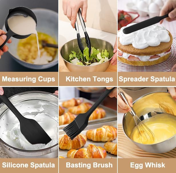 27-Piece Stainless Steel Mixing Bowls Set with Airtight Lids and Grater Attachments - Non-Slip Bottom Ideal for Mixing and Prepping Sizes 063QT-5