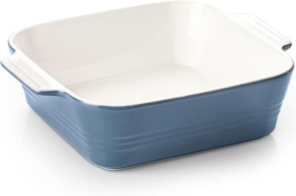 ZONESUM Ceramic 8x8 Baking Dish with Handle - Blue 2 Quart Capacity - for Baking Casserole Lasagna and More