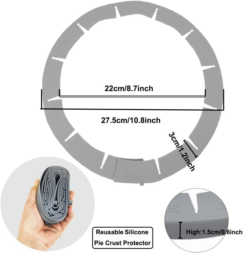 Adjustable Pie Crust Shield Protector - Silicone Baking Cover for Halloween Christmas Parties - Fits 8-115 Inches Pies