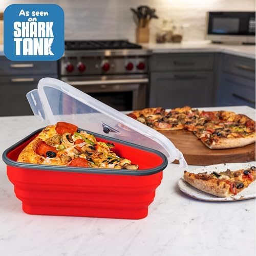 The Perfect Pizza Pack - Reusable Pizza Storage Container with 5 Microwavable Trays - BPA-Free Organizer for Space-Saving Red