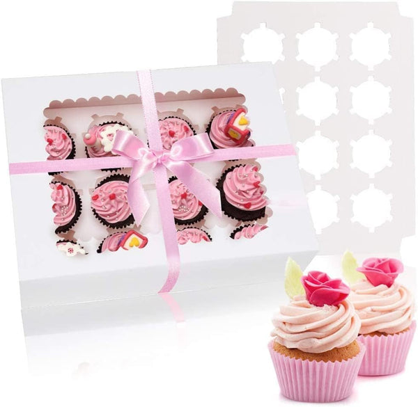 Cupcake Box Set - Hold 12 Standard Cupcakes Food Grade Carrier with Windows
