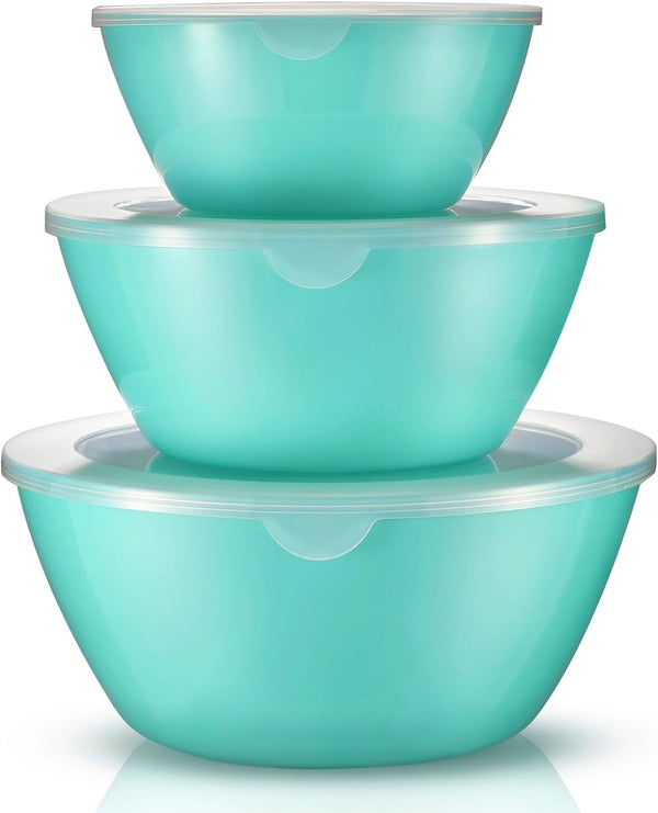 Wehome BPA-Free Mixing Bowls with Lids - Set of 3 Aqua Nesting Bowls for Kitchen Prep Serving and Storage