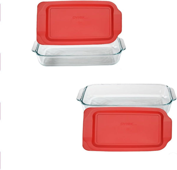 Pyrex Basics 2 Qt Glass Baking Dish with Red Plastic Lid - 7 x 11