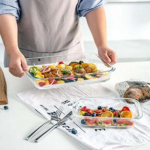 8-Piece Deep Glass Baking Dish Set with Lids - Rectangular Bakeware for Lasagna Cooking Storage - Gray