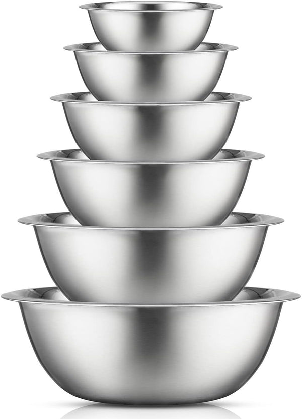 JoyJolt Stainless Steel Mixing Bowl Set of 6 - Large to Small Sizes for Kitchen and Baking Needs