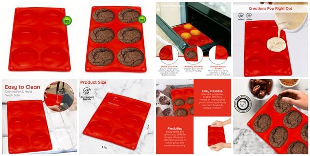 Silicone Muffin Pans - 6 Cup Jumbo Set of 2 Professional Use