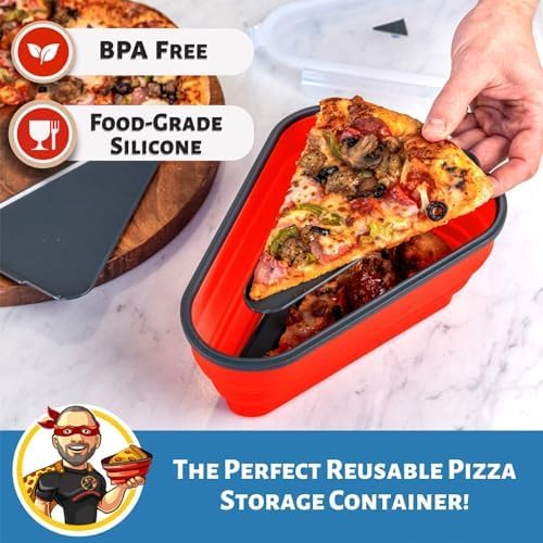 The Perfect Pizza Pack - Reusable Pizza Storage Container with 5 Microwavable Trays - BPA-Free Organizer for Space-Saving Red