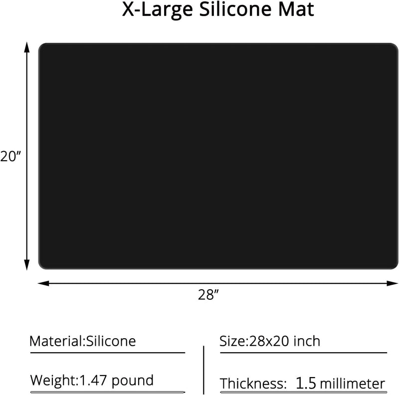 Large Silicone Kitchen Counter Mat 25 x 17 Nonslip Heat Resistant Multipurpose Pad - Black