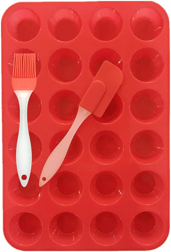 24 Cup Silicone Muffin Pan Set - Reusable Non-Stick Cake Molds - Dishwasher  Microwave Safe Red1 Pack