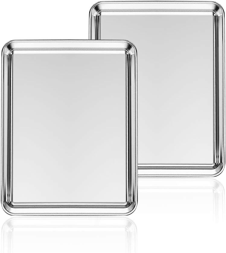 Stainless Steel Baking Sheet Set - 2 Pack Non-Toxic  Heavy Duty Mirror Finish 12x10x1 Dishwasher Safe