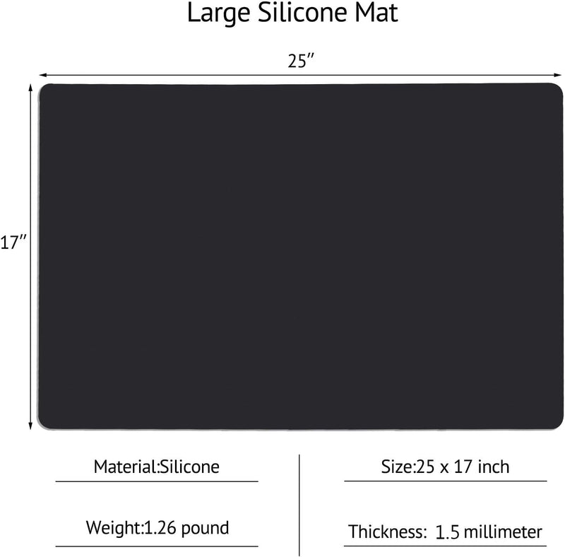 Large Silicone Kitchen Counter Mat 25 x 17 Nonslip Heat Resistant Multipurpose Pad - Black