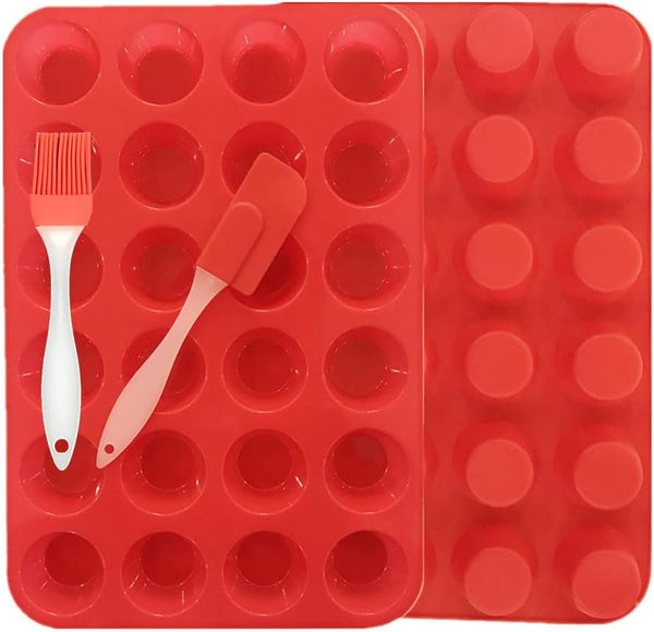 24 Cup Silicone Muffin Pan Set - Reusable Non-Stick Cake Molds - Dishwasher  Microwave Safe Red1 Pack