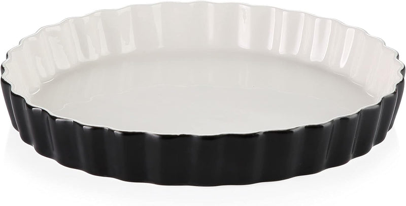 LOVECASA 10 Inch Porcelain Quiche Baking Dish - Non-Stick Tart Pan with Ruffled Edge MicrowaveDishwasherOven Safe White