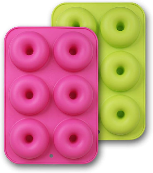 homEdge Silicone Donut Molds - 2-Pack Non-Stick Pans for Baking - GreenPink