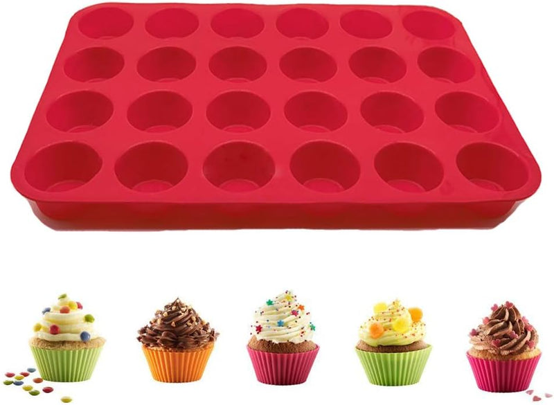 Qtopun 4 Pack Silicone Mini Muffin Pan 24 Cup Baking Mold Multi Color