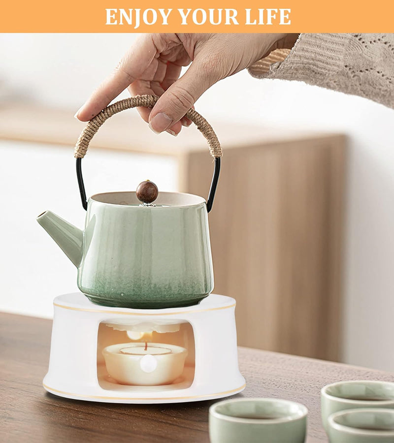 Teapot Warmer Ceramic Teapot Warmer with Spoon for Heating Tea, Coffee and Milk Tea Warmer for Teapot