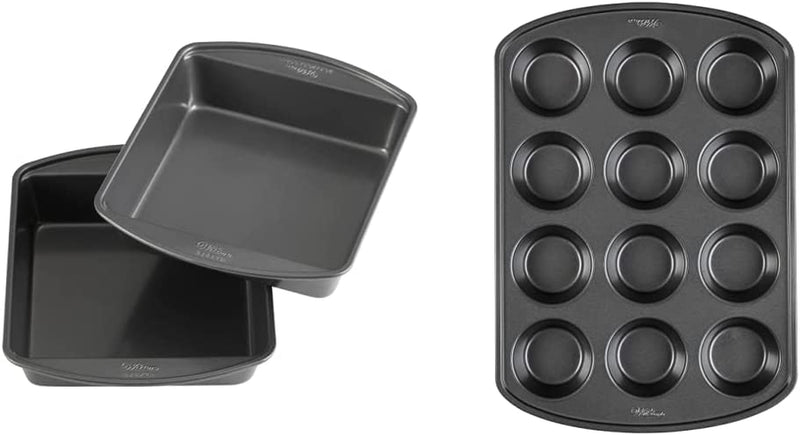 Wilton Perfect Results Premium Non-Stick 8-Inch Square Cake Pans, Set of 2, Steel Bakeware Set