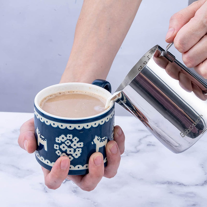 Milk Frothing Pitcher Latte Cup - Stainless Steel Pitcher Latte Art Espresso Machine Accessories Steaming Pitcher Cappuccino Coffee Milk Frother Cups 12 Oz (350ml)…