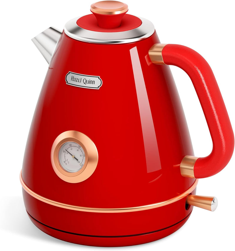 Hazel Quinn X Eduardo Recife Collaboration Electric Retro Tea Kettle with Thermometer - 1.7 Litres / 57.5 Ounces, All Stainless Steel, Fast Boiling 1200W, Cordless, BPA-free, Automatic Shut-Off
