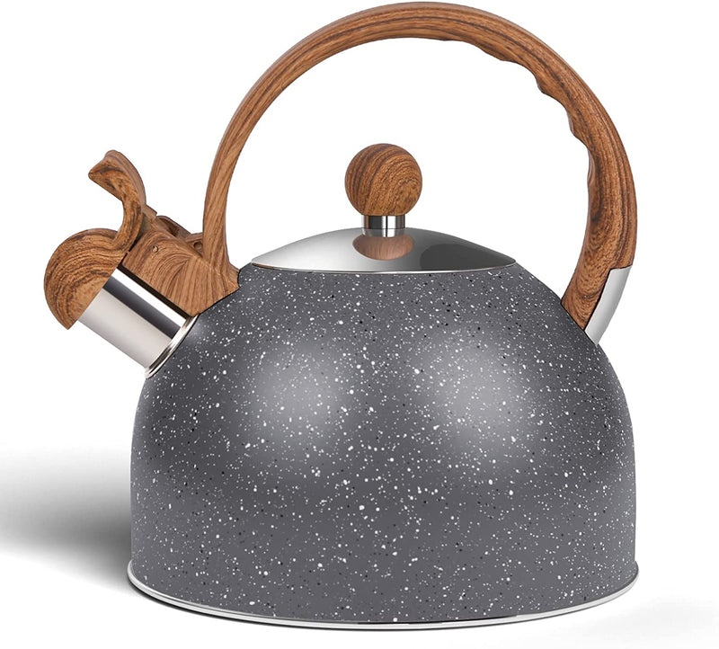 Awvlvwa Whistling Stovetop Tea Kettle, 2.6 Quart/3.0 Liter Stainless Steel, Food Grade Tea Pot for Stove Top, Tea Pot with Anti-Heat Handle, Anti-Rust, Suitable for All Heat Sources (Pure White)