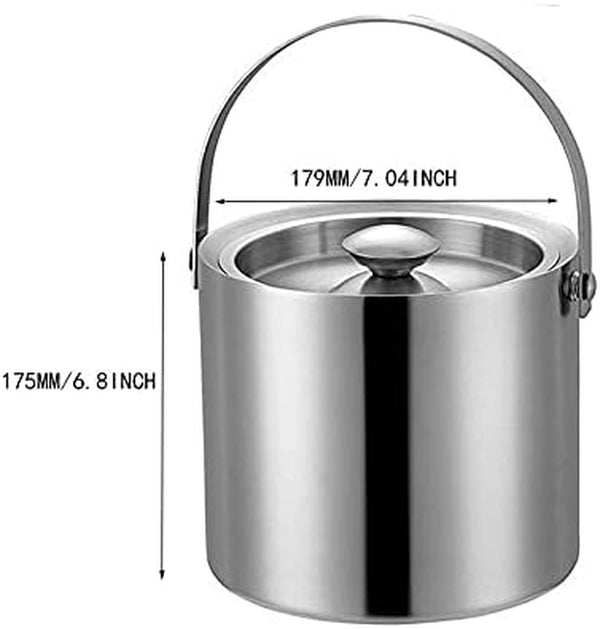 Hovico 3 Liter Double Wall Stainless Steel Insulated Ice Bucket With Lid and Ice Tongs Great for Party and Picnic