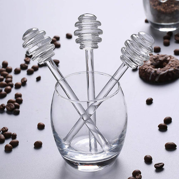 2Pcs 6 Inches Clear Glass Honey Dipper Sticks Stirring Sticks Server Honey Spoon for Honey Jar Dispense Drizzle Honey and Wedding Party Favors